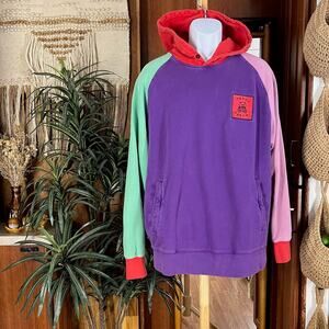 Teddy Fresh Colorblock Hoodie XL Purple Green Red Bear Logo Streetwear Pullover